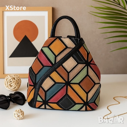 Стилна дамска раница с цветна мозайка, снимка 2 - Чанти - 52585806