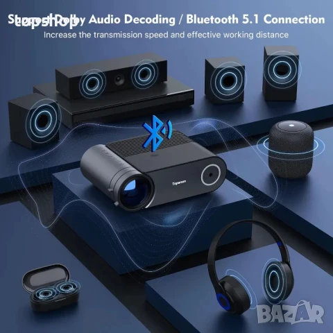 НОВ ТЕСТВАН Видео проектор Toperson HD Dolby WiFi Bluetooth 8000 лумена,1080P, снимка 3 - Плейъри, домашно кино, прожектори - 50556547