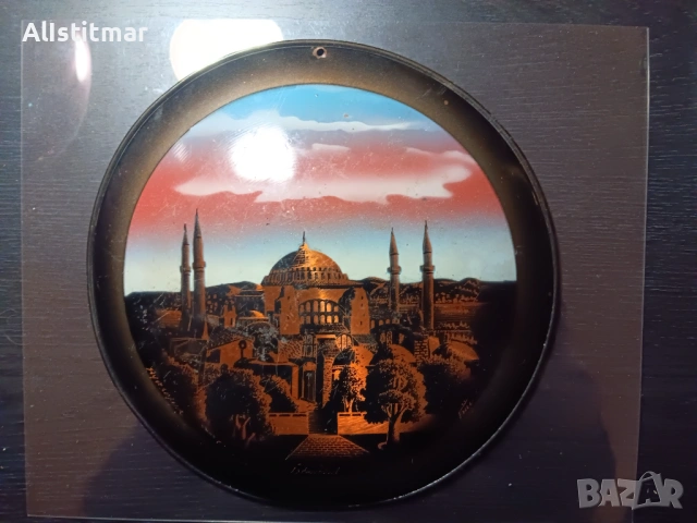 Mедна чиния за стена ръчна авторска изработка изобразена,,СВЕТА СОФИЯ" в Истамбул , снимка 3 - Антикварни и старинни предмети - 53115470