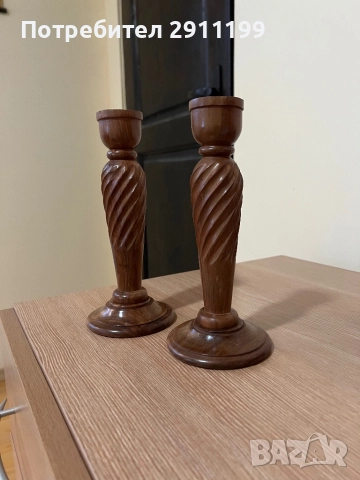 Дървен свещник, комплект от два броя, снимка 3 - Други - 52108793