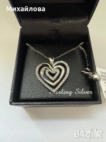 Ново сребърно колие двойно сърце (Sterling Silver), снимка 4 - Колиета, медальони, синджири - 53992737