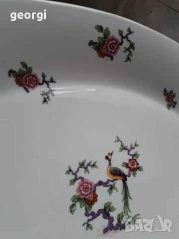 голямо елипсовидно порцеланово плато с цветя и райски птици  Limoges 8/5, снимка 8 - Сервизи - 49939077