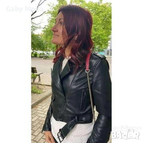 Дамско кожено яке с мека кожа и колан, снимка 3 - Якета - 51065179