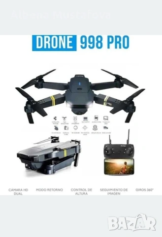 ЧИСТО НОВ Дрон 998 Pro – Сгъваем, HD Камера, Пълен комплект, снимка 4 - Друга електроника - 54291966