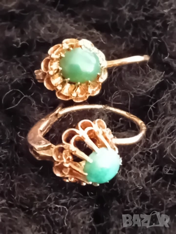 Старинни златни обеци с естествени камъни ръчна изработка, снимка 2 - Обеци - 53141538