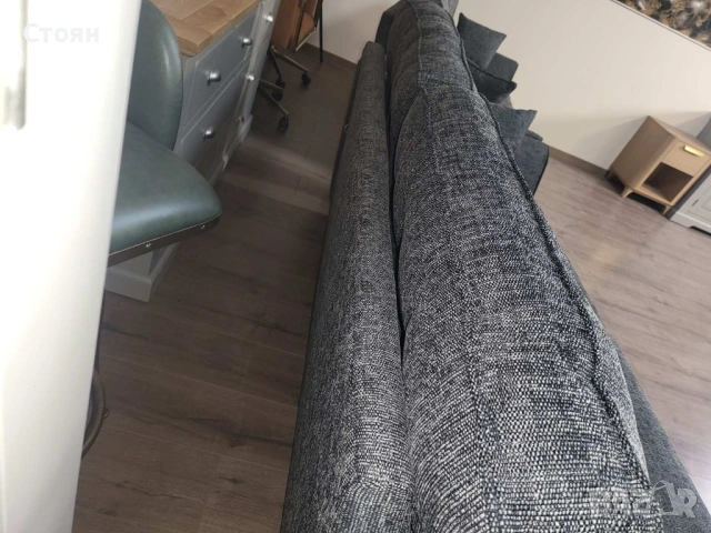 Сив комплект дивани от плат тройка и двойка, снимка 2 - Дивани и мека мебел - 53754312