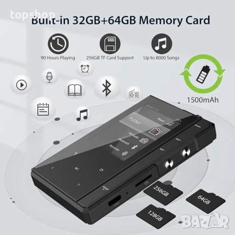 Нов Phinistec Z6 цифров аудио плейър с високоговорител, 2.4'' IPS 96GB MP3 с 90 часа живот на батери, снимка 5 - Аудиосистеми - 52340012