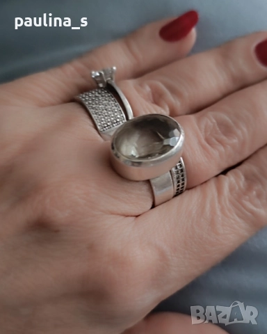 Два броя / Винтидж / Сребърен пръстен проба 925 с гравиран Лабрадорит и Празеолит , снимка 18 - Пръстени - 51996675