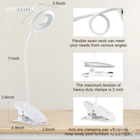 EXTRASTAR 40 LED настолна USB лампа 4,6W с щипка за закрепване и сензор за докосване, снимка 4 - Настолни лампи - 51253748