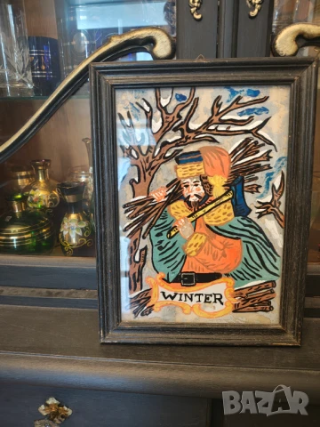 Картина найвизъм върху стъкло ,дървена рамка 