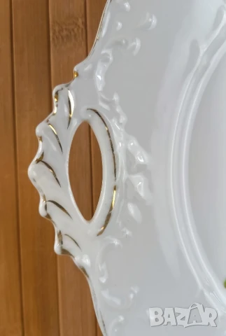 Порцеланово плато с дръжки и флорален декор - Sorau, снимка 5 - Чинии - 51340212