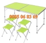 Комплект за къмпинг, сгъваема маса 120х60 см с 4-ри столчета и чадър с двоен покрив, зелен, снимка 3