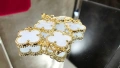 Van Cleef & Arpels VCA 5 Motifs Gold Chalcedony Vintage Alhambra Дамска Гривна, снимка 6