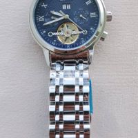 LIGE Silver Blue LG9841 Луксозен мъжки автоматичен механичен часовник с метална верижка, снимка 4 - Мъжки - 45249809