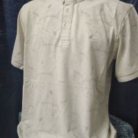 Ette- блуза с яка и копчета, светло бежов цвят, сив принт, 100% памук, снимка 1 - Блузи - 45840799