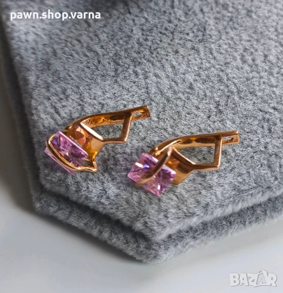 Златни обеци с фианити – 585 проба, снимка 1