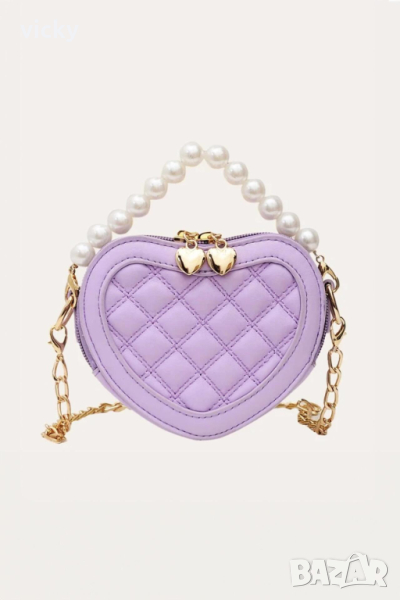 Детска чантичка в лилаво с дръжка от перли, Petite Fleur, снимка 1