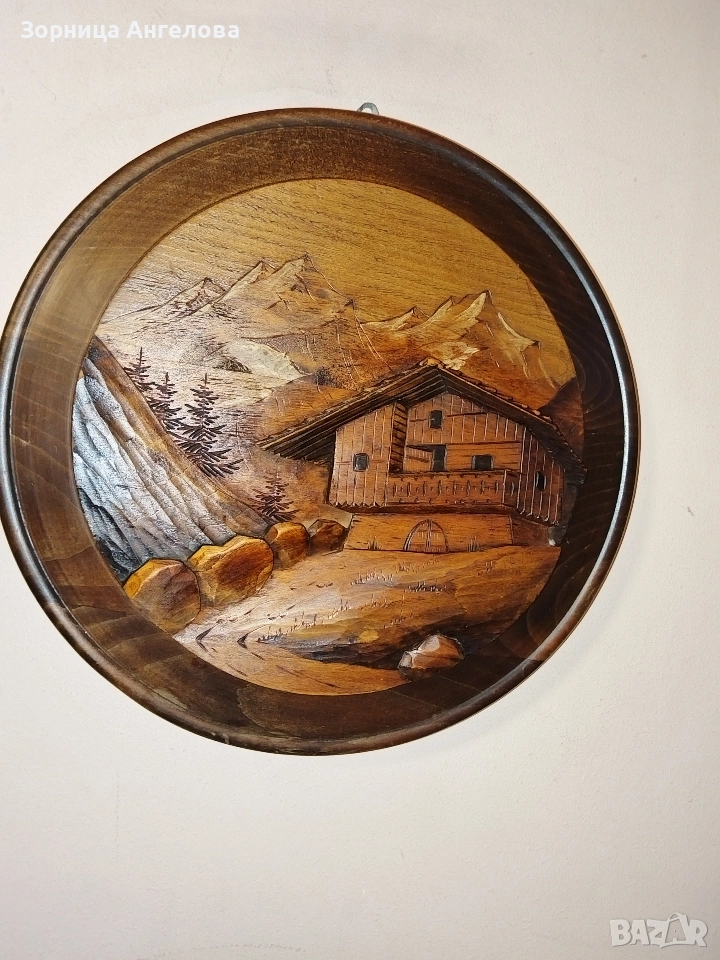 Дървено пано за Стена с релефна ръчна дърворезба.  От Белгия, винтидж изработка (70–80-те години)., снимка 1