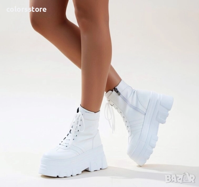 Боти на платформа - бяла кожа - BML30 , снимка 1
