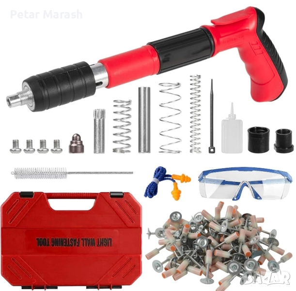 Ръчен пистолет за забиване на пирони с комплект аксесоари и подарък пирони, снимка 1