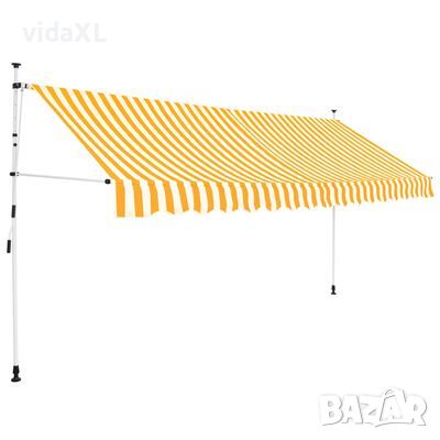 vidaXL Ръчно прибиращ се сенник, 400 см, оранжеви и бели ивици(SKU:43236, снимка 1