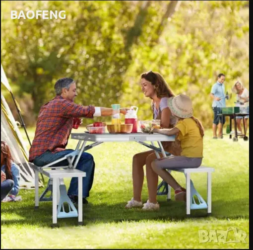 !% Нови от ВНОСИТЕЛ Алуминиева сгъваема маса с 4 стола за пикник ,85x67x67 см тип куфар, снимка 1