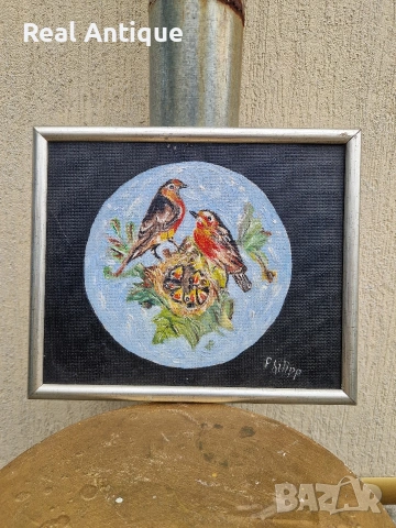 Страхотна антикварна авторска картина масло върху фазер , снимка 2 - Картини - 54213943