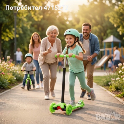 Детска сгъваема тротинетка 21st Scooter със светещи силиконови колела, Зелена, снимка 3 - Детски велосипеди, триколки и коли - 53959293