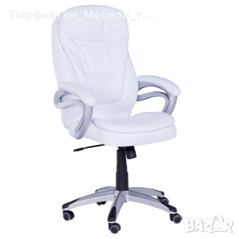 Президентски офис стол в бяла еко кожа-до 130 кг.РАЗПРОДАЖБА, снимка 2 - Столове за офис - 51889552