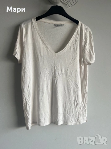 Сет Zara дънково яке, панталони с висок талия, тениска H&M без следи от употреба, снимка 6 - Комплекти - 53947691