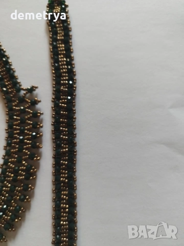 Комплект от колие, гривна и обеци, изработени от зелени и златисти камъни, снимка 2 - Бижутерийни комплекти - 53285926