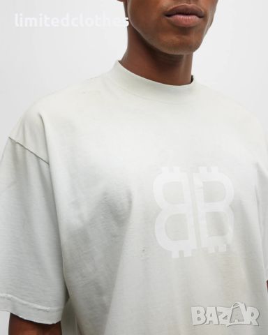 BALENCIAGA Dirty White Destroyed Crypto BB Logo Print Oversized Мъжка / Дамска Тениска size L (XL), снимка 9 - Тениски - 46030159