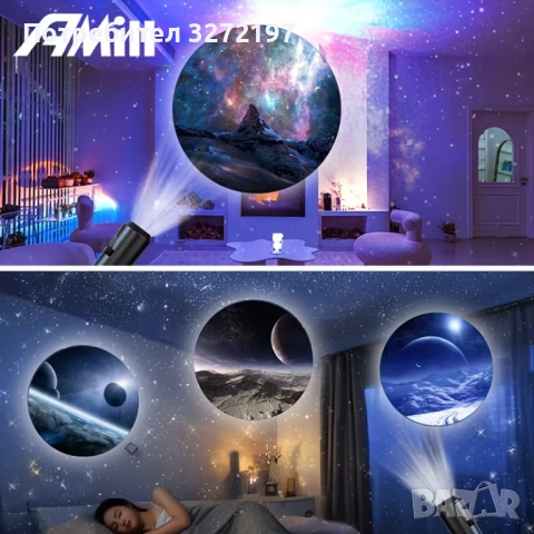 USB 360° LED Въртящ се Галактически Светлинен Проектор,LED Атмосферна Лампа, снимка 5 - Декорация за дома - 54166947