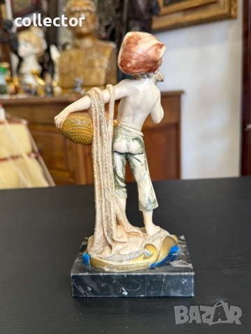 Италианска Фигура на рибар - Amilcare Simonetti. №7971, снимка 4 - Антикварни и старинни предмети - 53874285