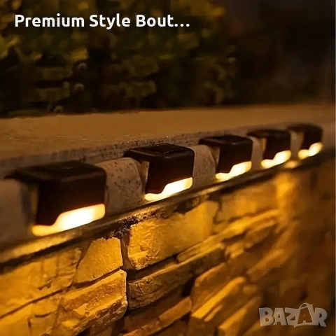 Комплект от 4 броя соларни LED лампи за стълби и огради – Водоустойчиви IP44, топла светлина, снимка 6 - Друга електроника - 53843711