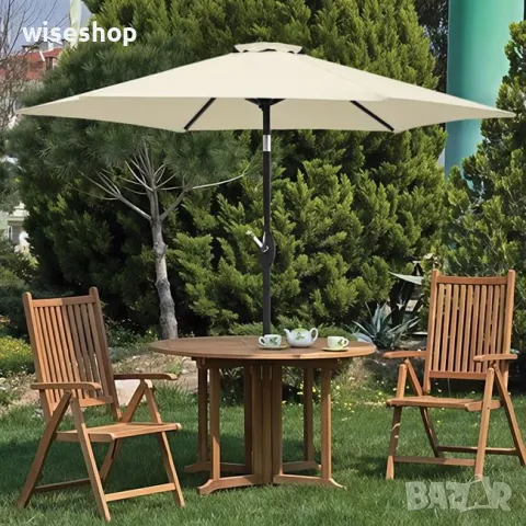 Бежов ветроустойчив градински чадър с ръчен механизъм два размера, снимка 1