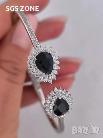 Стилна гривна от стерлингово сребро 925 със сапфир, снимка 8 - Гривни - 52792643