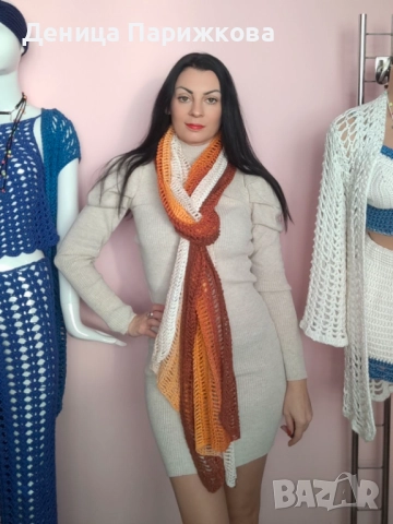 Ръчно плетен макси шал наметка "Слънчоглед", снимка 6 - Шалове - 52771035