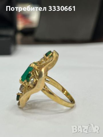 Златен пръстен с брилянти и изумруди, снимка 8 - Пръстени - 45826461