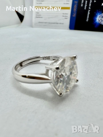 Сребърен пръстен с мойсанит (Диамант) 5 карата, снимка 7 - Пръстени - 54117287
