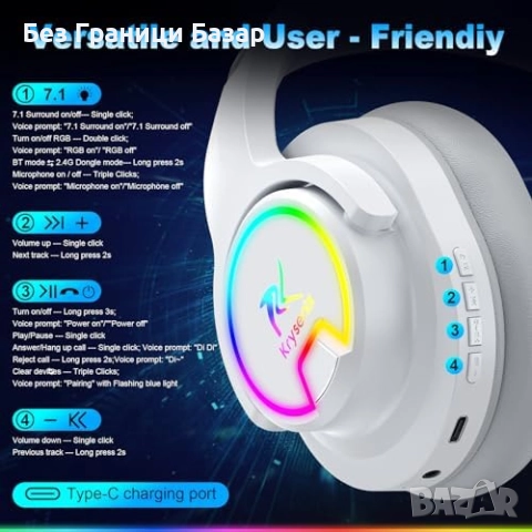 Нови Безжични геймърски слушалки PG3 7.1, ENC микрофон, 48 часа батерия, снимка 7 - Слушалки и портативни колонки - 52485910