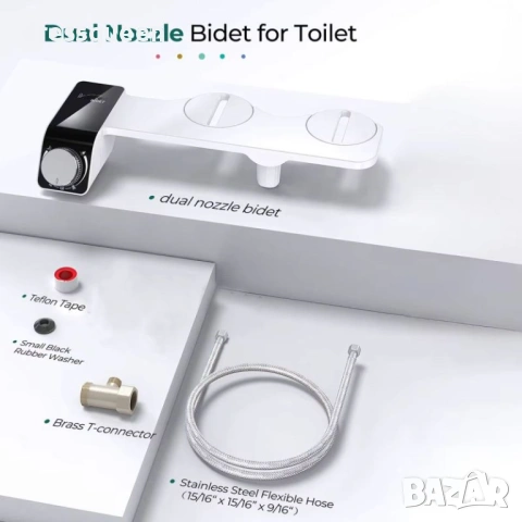 4674 Ултратънко Биде за Тоалетна чиния: Двойна Струя и Елегантен Въртящ се Метален Ключ, снимка 6 - Други стоки за дома - 53823842