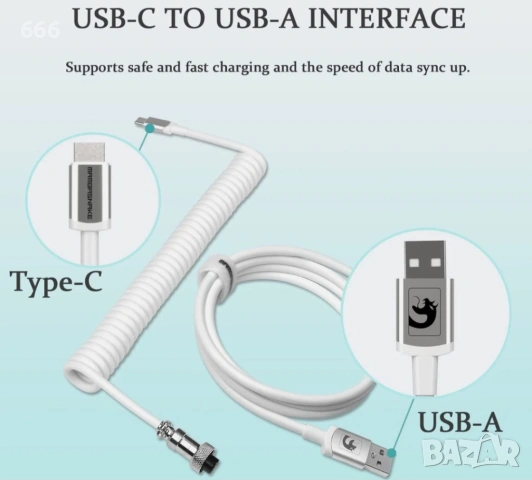 MAMBASNAKE C01 Спирален USB C кабел за геймърска клавиатура, подвижен метален авиаторски, снимка 4 - Друга електроника - 53874479