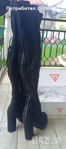 Маркови чизми на висок ток, естествен велур, с цип отзад, 38 номер, снимка 1 - Дамски обувки на ток - 45381930