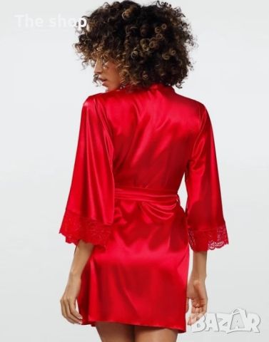Сатенен дамски халат в червен цвят Belinda DKaren (008), снимка 2 - Бельо - 46360016