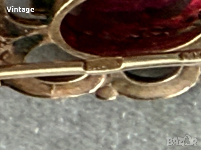 Антикварна съветска сребърна позлатена брошка с рубин , снимка 8 - Антикварни и старинни предмети - 54223416