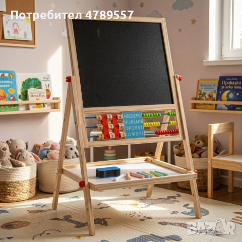 Мултифункционална образователна детска дъска с дървена рамка – за писане, рисуване и обучение, снимка 2 - Образователни игри - 54189550