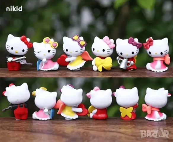 6 бр котки Hello Kitty Коте Кити Пластмасови PVC сет фигурки играчки за торта украса играчка фигурка, снимка 2 - Фигурки - 49733364