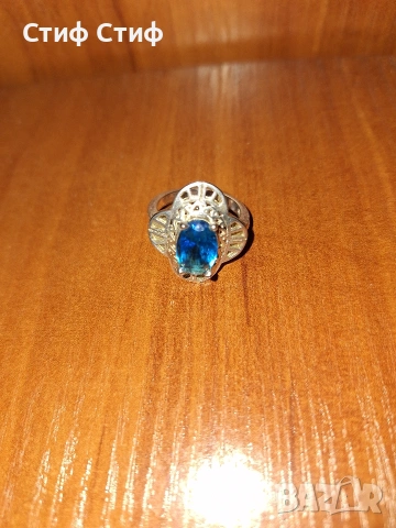 Сребърен пръстен със син камък, снимка 4 - Пръстени - 53273107