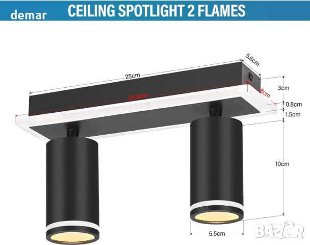 LUOCAI 2-посочен таванен прожектор LED матово черен, включени 2x5W крушки GU10 500LM, топло бяло , снимка 3 - Прожектори - 45670948